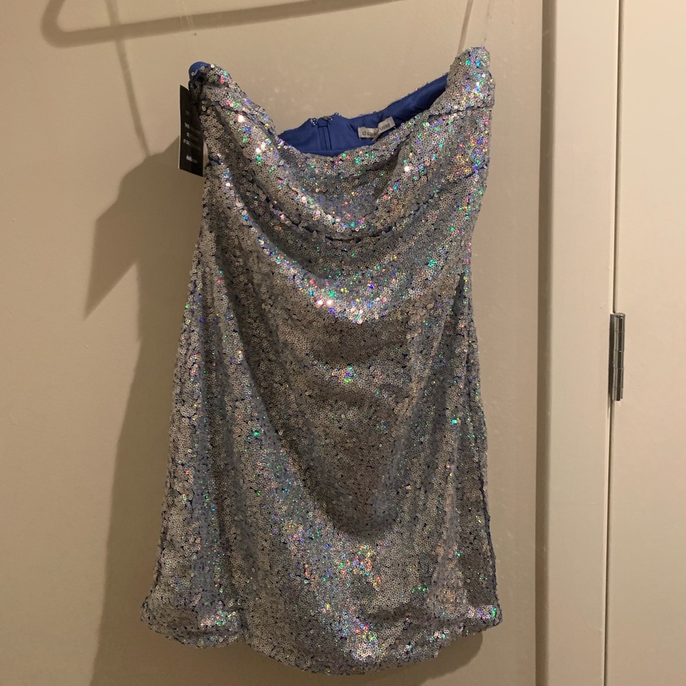 *NWT* Charlotte Russe Silver Sequins Strapless Minidress - Picture 6 of 8